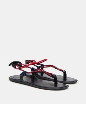 HUSH multi color/Red/burgundy  and Navy Rope Strap Flat Sandal